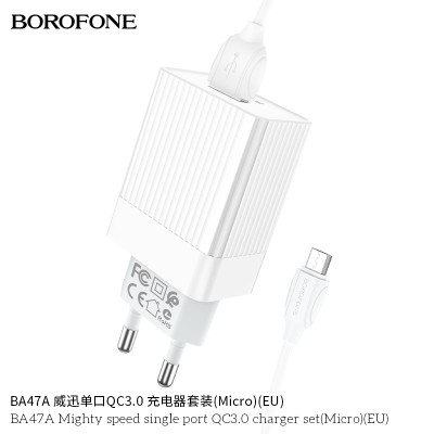 Borofone BA47A Carga Dor Rapido Qc 3.0Con Cable Micro Usb