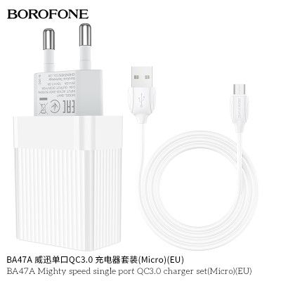 Borofone BA47A Carga Dor Rapido Qc 3.0Con Cable Micro Usb