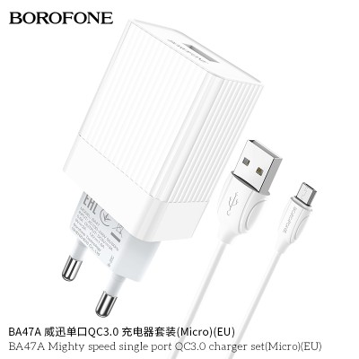 Borofone BA47A Carga Dor Rapido Qc 3.0Con Cable Micro Usb