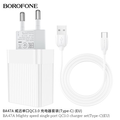 Borofone Ba47A Cargador Rapido Qc 3.0Con Cable Tipo-C