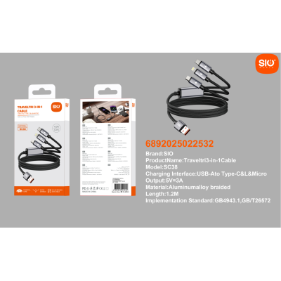 Sio. SC38 Cable 3 IN 1 USB (C/C/IP)