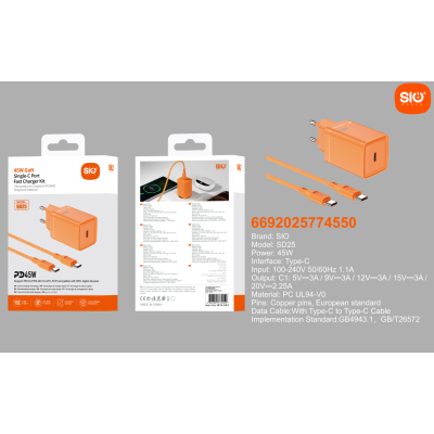 Sio. SD25 Cargador 45W Cable (C-C).