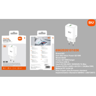 Sio. SD26 Cargador QC3.0 18W