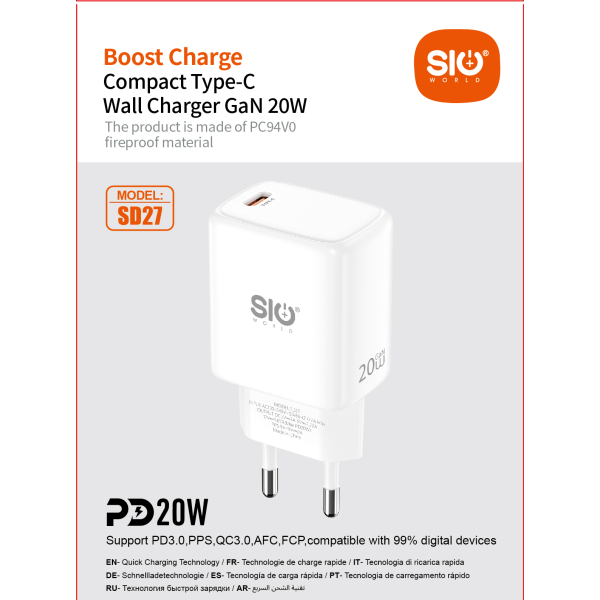 Sio. SD27 Cargador PD20W GaN