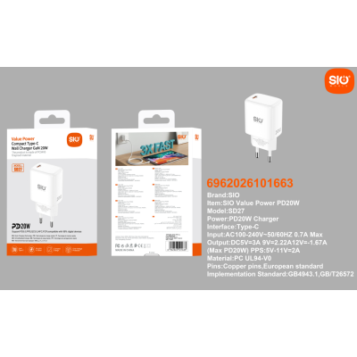 Sio. SD27 Cargador PD20W GaN