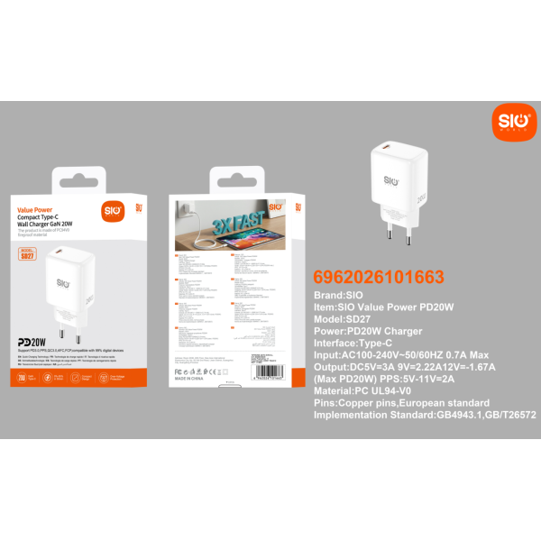 Sio. SD27 Cargador PD20W GaN