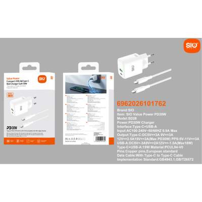Sio. SD28 Cargador Rapido Doble 30W C-C