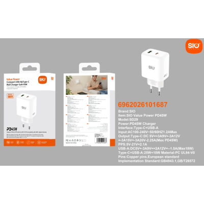 Sio. SD29 Cargador Rapido Doble 45w