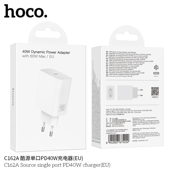 Hoco. C162A Cargador Rapido 40W Sin