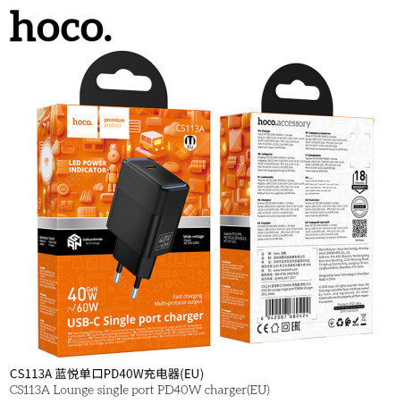 Hoco. CS113A Cargador Rapido PD40W Sin