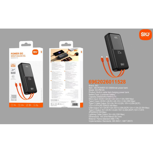 Sio. SO-PB10A Power Bank GO 22.5W 20000mAh