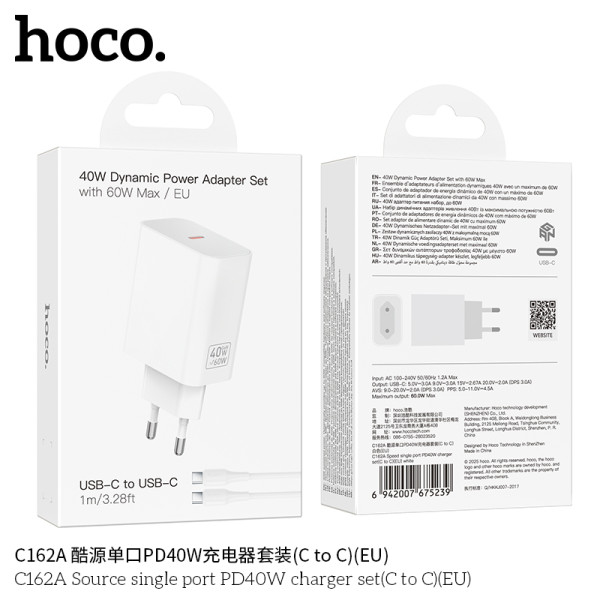 Hoco. C162A Cargador Rapido PD40W C-C