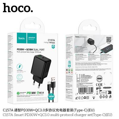 Hoco. C157A Cargador PD30W+QC3.0 (USB-C)