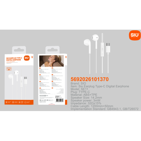 Sio SE11 Auriculares Type C Compatible