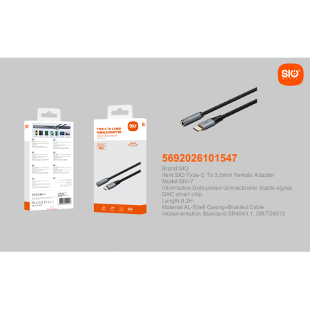 Sio SN17 Cable Audio Type C a Jack Hembra