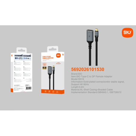 Sio SN16 Cable Type C a DisplayPort 4K