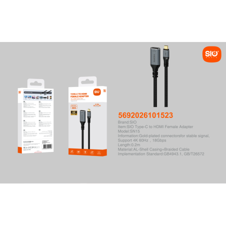 Sio SN15 Cable Type C a HDMI Hembra 4K