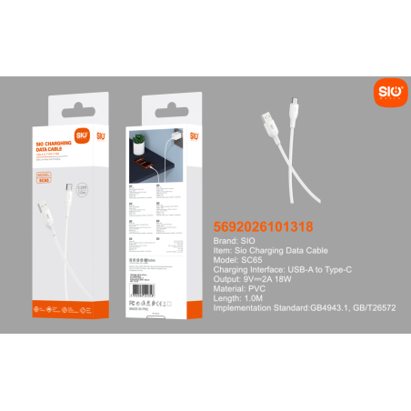 Sio SC65 Cable 18W USB-C