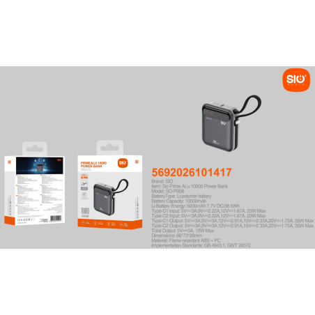 SO-PB06 Power Bank Carga Rapida 35W + Cable (CCC)