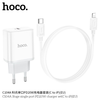 Hoco C104A Cargadores Pd20W Con Cable Tipo-C A Lightning