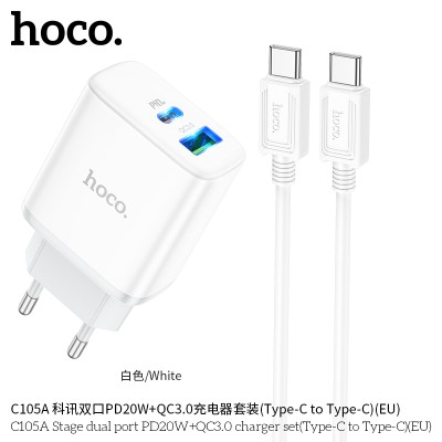 Hoco C105A Cargadores Pd20W+Qc3.0 Con Cable Tipo-C A Tipo-C