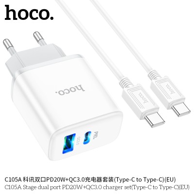 Hoco C105A Cargadores Pd20W+Qc3.0 Con Cable Tipo-C A Tipo-C