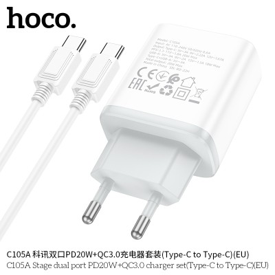 Hoco C105A Cargadores Pd20W+Qc3.0 Con Cable Tipo-C A Tipo-C