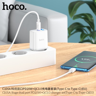 Hoco C105A Cargadores Pd20W+Qc3.0 Con Cable Tipo-C A Tipo-C