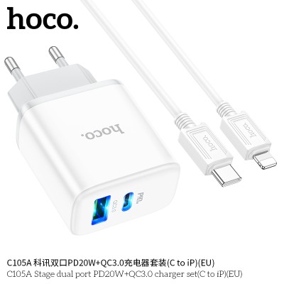 Hoco C105A Cargadores Pd20W+Qc3.0 Con Cable Tipo-C A Ip