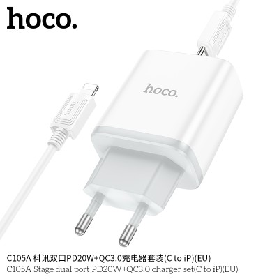 Hoco C105A Cargadores Pd20W+Qc3.0 Con Cable Tipo-C A Ip