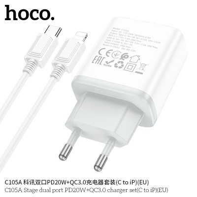 Hoco C105A Cargadores Pd20W+Qc3.0 Con Cable Tipo-C A Ip