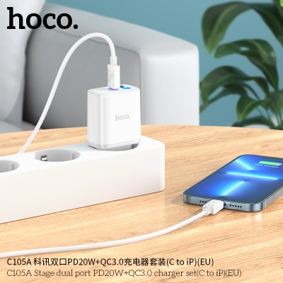 Hoco C105A Cargadores Pd20W+Qc3.0 Con Cable Tipo-C A Ip