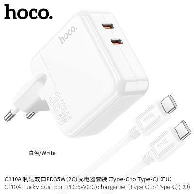 Hoco C110A Cargador Pd35W Doble Usb C Con Cable Tipo-C