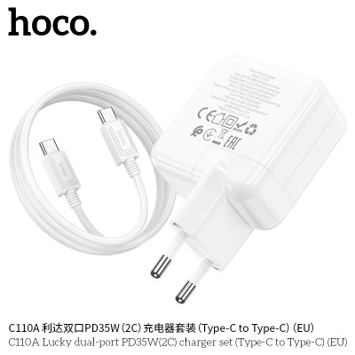 Hoco C110A Cargador Pd35W Doble Usb C Con Cable Tipo-C