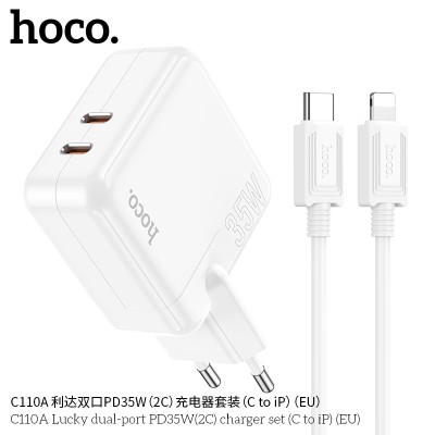 Hoco C110A Cargadores Pd35W Doble Usb C Con Cable Lightning