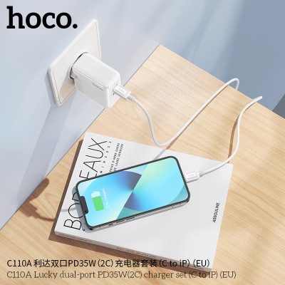 Hoco C110A Cargadores Pd35W Doble Usb C Con Cable Lightning