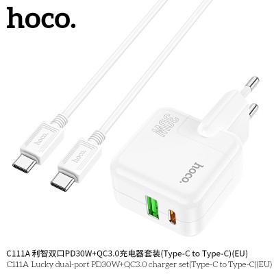 Hoco C111A Cargador Pd30W+Qc3.0 Con Cable Tipo-C A Tipo-C