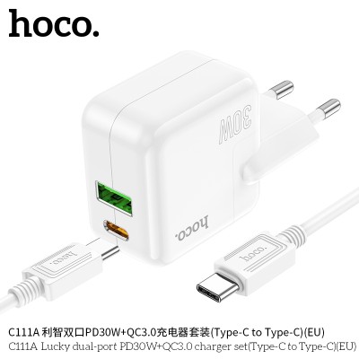 Hoco C111A Cargador Pd30W+Qc3.0 Con Cable Tipo-C A Tipo-C