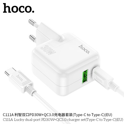 Hoco C111A Cargador Pd30W+Qc3.0 Con Cable Tipo-C A Tipo-C