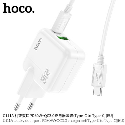 Hoco C111A Cargador Pd30W+Qc3.0 Con Cable Tipo-C A Tipo-C