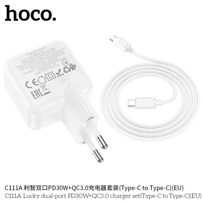 Hoco C111A Cargador Pd30W+Qc3.0 Con Cable Tipo-C A Tipo-C