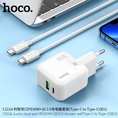 Hoco C111A Cargador Pd30W+Qc3.0 Con Cable Tipo-C A Tipo-C