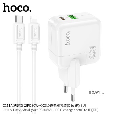 Hoco C111A Cargador Pd30W+Qc3.0 Con Cable Tipo-C A Lightning