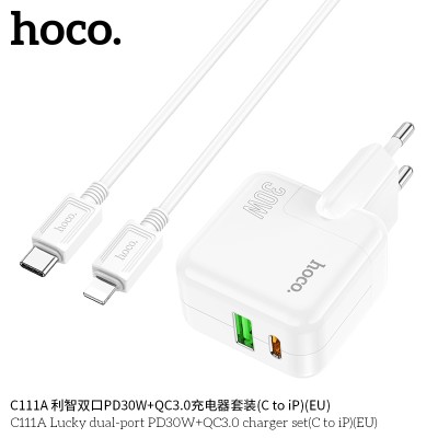 Hoco C111A Cargador Pd30W+Qc3.0 Con Cable Tipo-C A Lightning