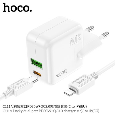 Hoco C111A Cargador Pd30W+Qc3.0 Con Cable Tipo-C A Lightning