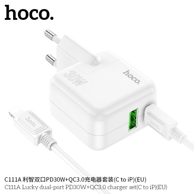 Hoco C111A Cargador Pd30W+Qc3.0 Con Cable Tipo-C A Lightning