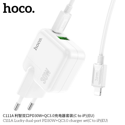 Hoco C111A Cargador Pd30W+Qc3.0 Con Cable Tipo-C A Lightning