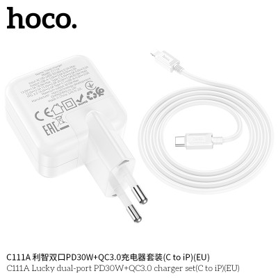 Hoco C111A Cargador Pd30W+Qc3.0 Con Cable Tipo-C A Lightning