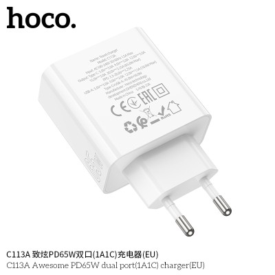 Hoco C113A Cargadores Enchufe Pd65W+Qc3.0