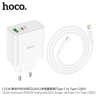 Hoco C113A Cargadores Pd65W+Qc3.0 Con Cable Tipo-C A Tipo-C